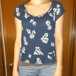 Hollister blouse navy flower print